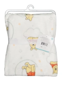 Baby Winnie The Pooh Plush Blanket with Teething Lovey, White