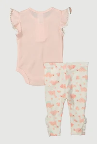 Baby Girls 0-9M Floral Dinosaur Bodysuit with Pants and Headband