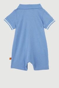 Baby 0-9M Zip Front Textured Knit Romper, Blue, Size 6-9M
