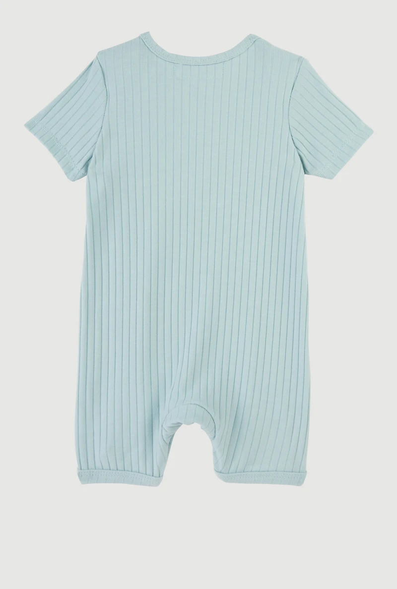 Baby 0-9M Chenille Patch Romper with Sunglasses, Blue, Size 0-3M