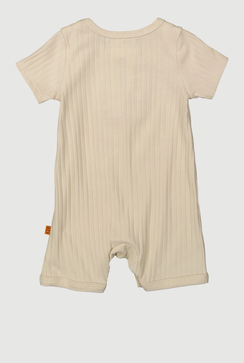 Baby Boys 0-9M Chenille Patch Ribbed Romper and Sunglasses, Beige, Size 0-3M