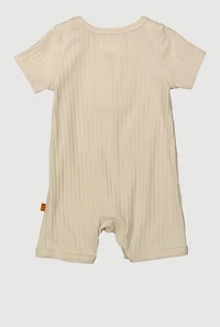 Baby Boys 0-9M Chenille Patch Ribbed Romper and Sunglasses, Beige, Size 0-3M