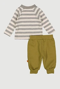 Baby Boys 0-9M Striped Long Sleeve Tee with Quilted Joggers and Hat