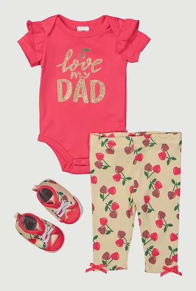 Baby Girls 0-9M Love My Dad Bodysuit with Pants and Shoes, Multi, Size 6-9M