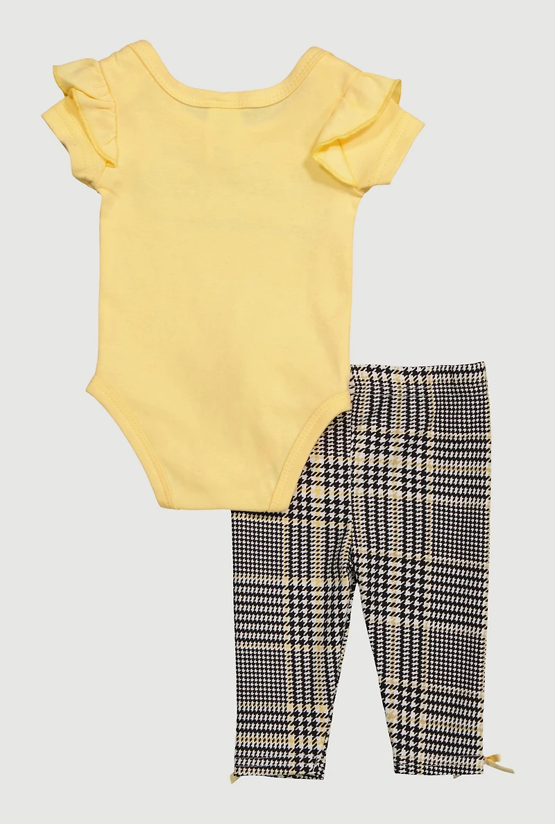 Baby Girls 0-9M Pretty Girl Bodysuit and Houndstooth Leggings with Shoes, Yellow,