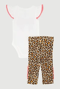 Baby Girls 0-9M Pom Pom Trim Leopard Print Set with Headband, Multi, Size 0-3M