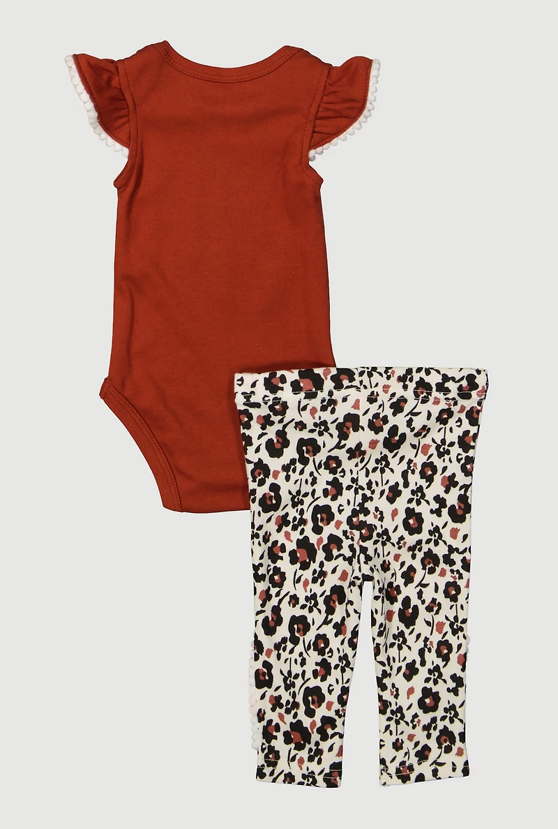 Baby Girls 0-9M Graphic Bodysuit and Floral Leggings Set, Multi, Size 0-3M