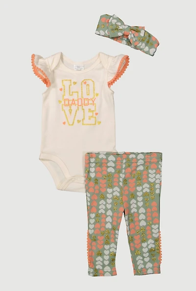 Baby Girls 0-9M Love Daddy Bodysuit and Leggings Set, Multi, Size 0-3M