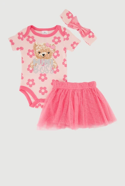 Baby Girls 0-9M Mini Boss Bear Graphic Bodysuit and Tutu Skirt, Pink, Size 3-6M