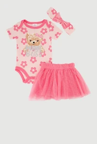 Baby Girls 0-9M Mini Boss Bear Graphic Bodysuit and Tutu Skirt, Pink, Size 0-3M