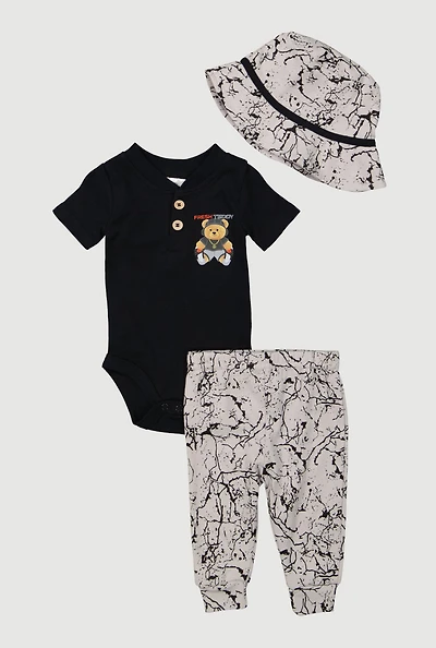 Baby Boys 0-9M Fresh Teddy Bodysuit and Joggers Set, Black, Size 0-3M