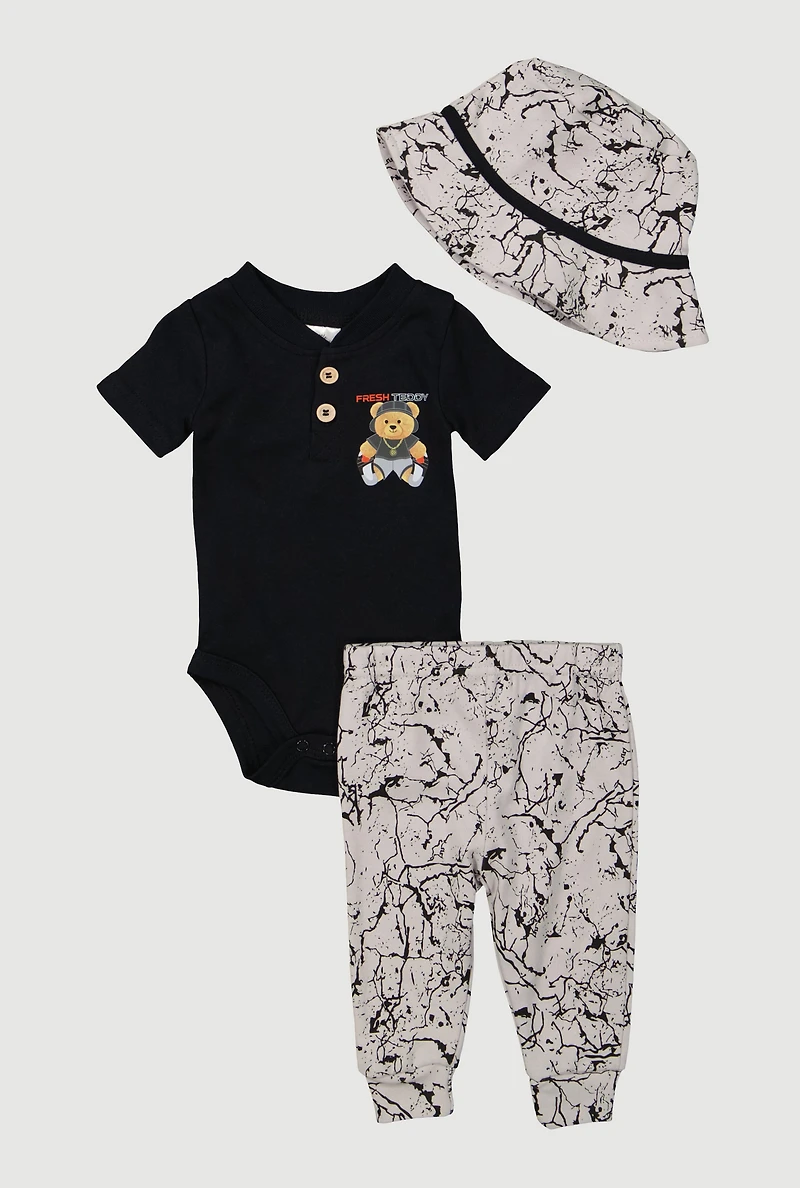 Baby Boys 0-9M Fresh Teddy Bodysuit and Joggers Set, Black, Size 3-6M
