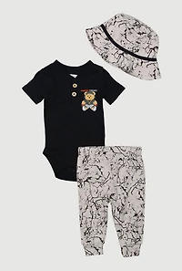 Baby Boys 0-9M Fresh Teddy Bodysuit and Joggers Set, Black, Size 3-6M