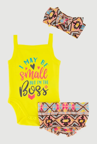 Baby Girls 0-9M Small Boss Bodysuit with Shorts and Headband, Multi, Size 0-3M