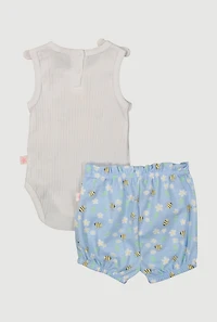 Baby Girls 0-9M Sweet As Can Bee Bodysuit and Shorts Set, Blue, Size 3-6M