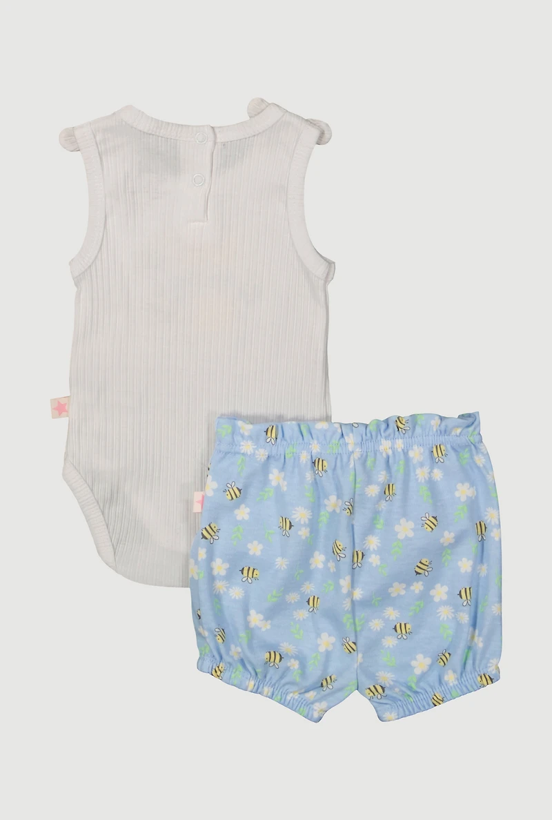 Baby Girls 0-9M Sweet As Can Bee Bodysuit and Shorts Set, Blue, Size 3-6M