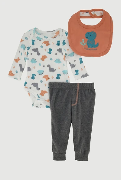 Baby Boys 0-9M Dinosaur Graphic Bodysuit and Joggers with Bib, Multi, Size 3-6M