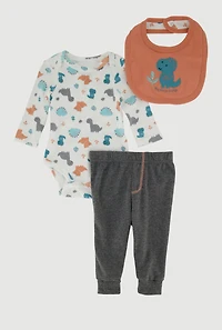 Baby Boys 0-9M Dinosaur Graphic Bodysuit and Joggers with Bib, Multi,