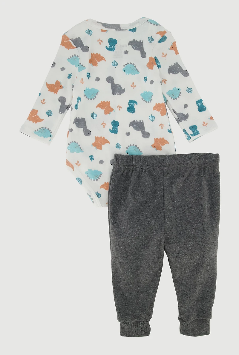 Baby Boys 0-9M Dinosaur Graphic Bodysuit and Joggers with Bib