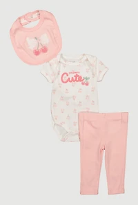 Baby Girls 0-9M Cherry Cute Bodysuit and Leggings, Pink,