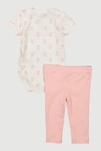 Baby Girls 0-9M Cherry Cute Bodysuit and Leggings, Pink,