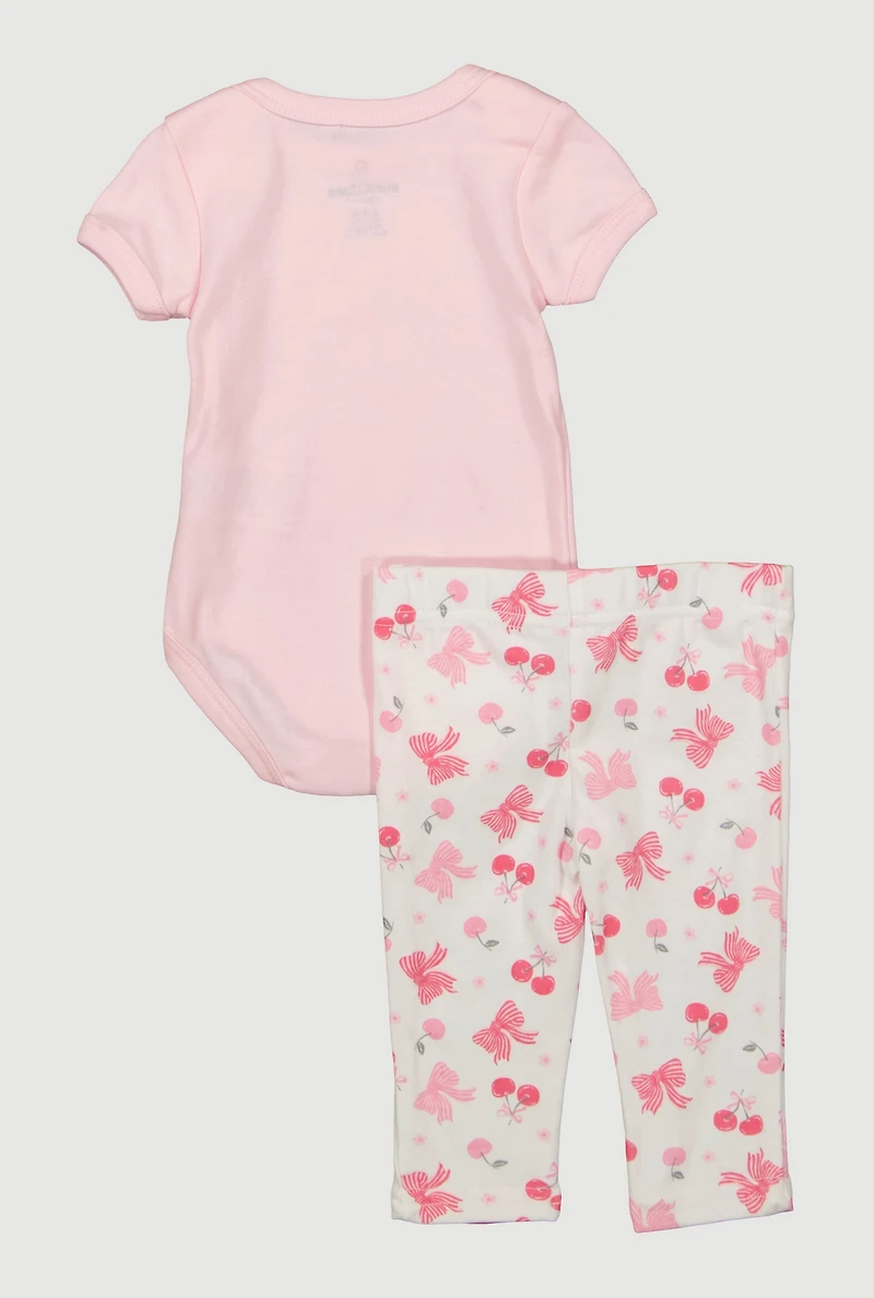 Baby Girls 0-9M So Cherry Sweet Bodysuit and Pants Set, Pink, Size 0-3M