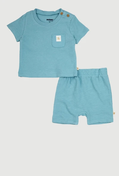 Baby Boys 0-9M Textured Knit Turtle Graphic Tee and Shorts, Blue, Size 6M