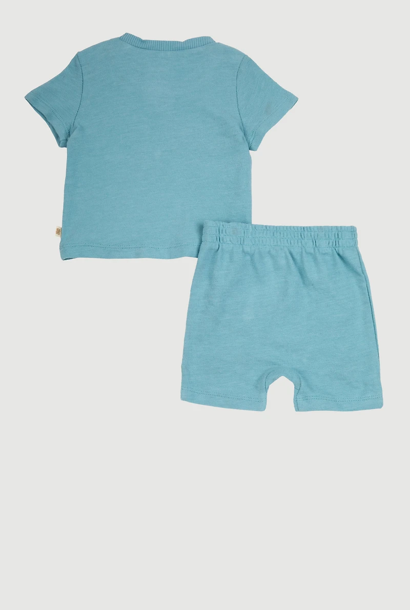 Baby Boys 0-9M Textured Knit Turtle Graphic Tee and Shorts