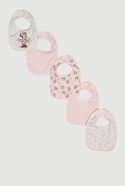 Baby Girls Minnie Mouse Bibs 5 Pack, Pink