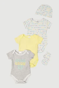 Baby 0-9M Never Grow Up Graphic Bodysuits Set, Yellow, Size 3-6M