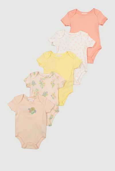 Baby Girls 0-9M Assorted Floral Print Bodysuits 5 Pack, Multi, Size 0-3M