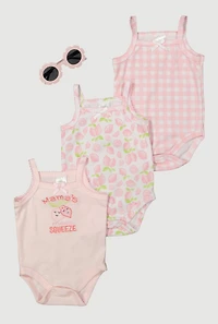Baby Girls 0-9M Mamas Main Squeeze Graphic Bodysuits and Sunglasses, Pink, Size 6-9M