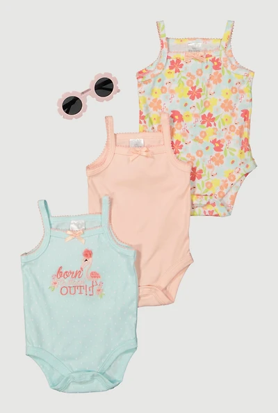 Baby Girls 0-9M Born To Stand Out Graphic Bodysuits and Sunglasses