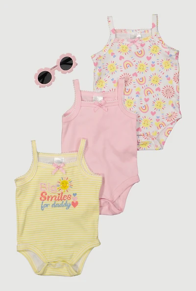 Baby Girls 0-9M Big Smiles For Daddy Graphic Bodysuits and Sunglasses, Multi, Size 6-9M