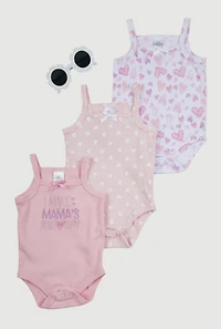 Baby Girls 0-9M Mamas Heart Graphic Bodysuits with Sunglasses, Pink, Size 0-3M