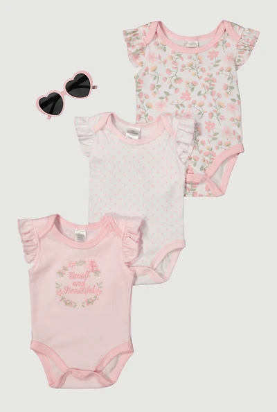 Baby Girls 0-9M Small and Beautiful Graphic Bodysuits with Sunglasses, Pink, Size 0-3M