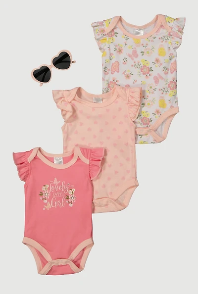 Baby Girls 0-9M Lovely Little Girl Graphic Bodysuits with Sunglasses, Pink, Size 0-3M
