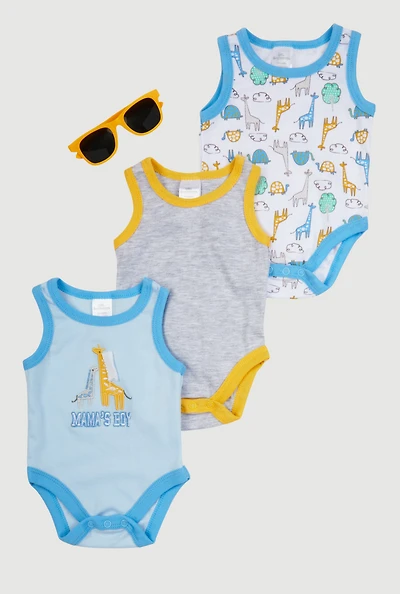 Baby Boys 0-9M Mamas Boy Graphic Bodysuits with Sunglasses, Blue,