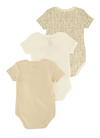Baby Boys 0-9M Beary Cute Chenille Patch Graphic Bodysuits 3 Pack, Beige, Size 3-6M
