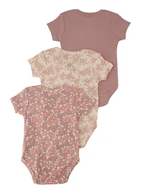 Baby Girls 0-9M Love Floral Print Bodysuits 3 Pack, Purple, Size 0-3M