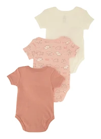 Baby Girls 0-9M Elephant Chenille Patch Graphic Bodysuits 3 Pack, Pink,