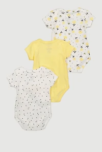 Baby Girls 0-9M Chenille Patch Hello Friend Graphic Bodysuits 3 Pack, Yellow, Size 3-6M