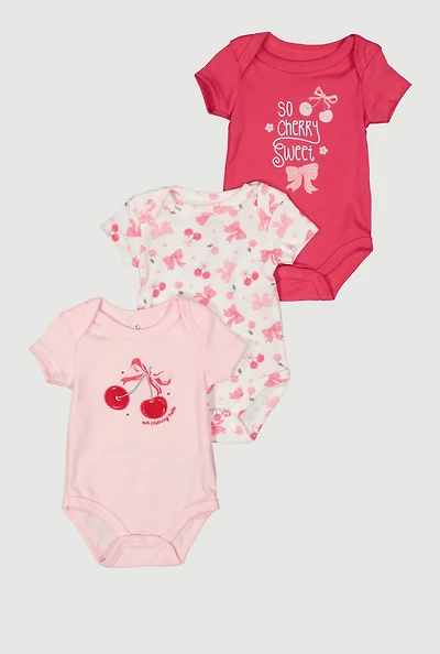 Baby Girls 0-9M So Cherry Sweet Bodysuits 3 Pack, Pink, Size 0-3M