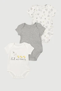 Baby Love My Family Chenille Patch Bodysuits 3 Pack, Grey,