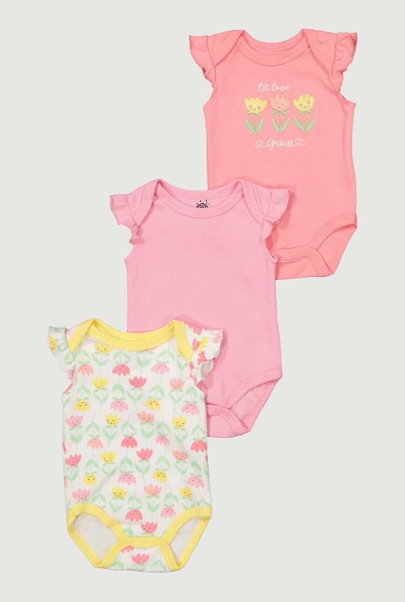 Baby Girls 0-9M Let Love Grow Bodysuit 3 Pack, Multi, Size 6-9M