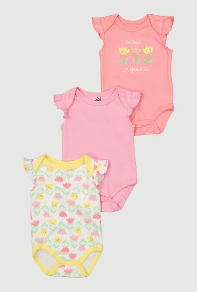 Baby Girls 0-9M Let Love Grow Bodysuit 3 Pack, Pink, Size 3-6M