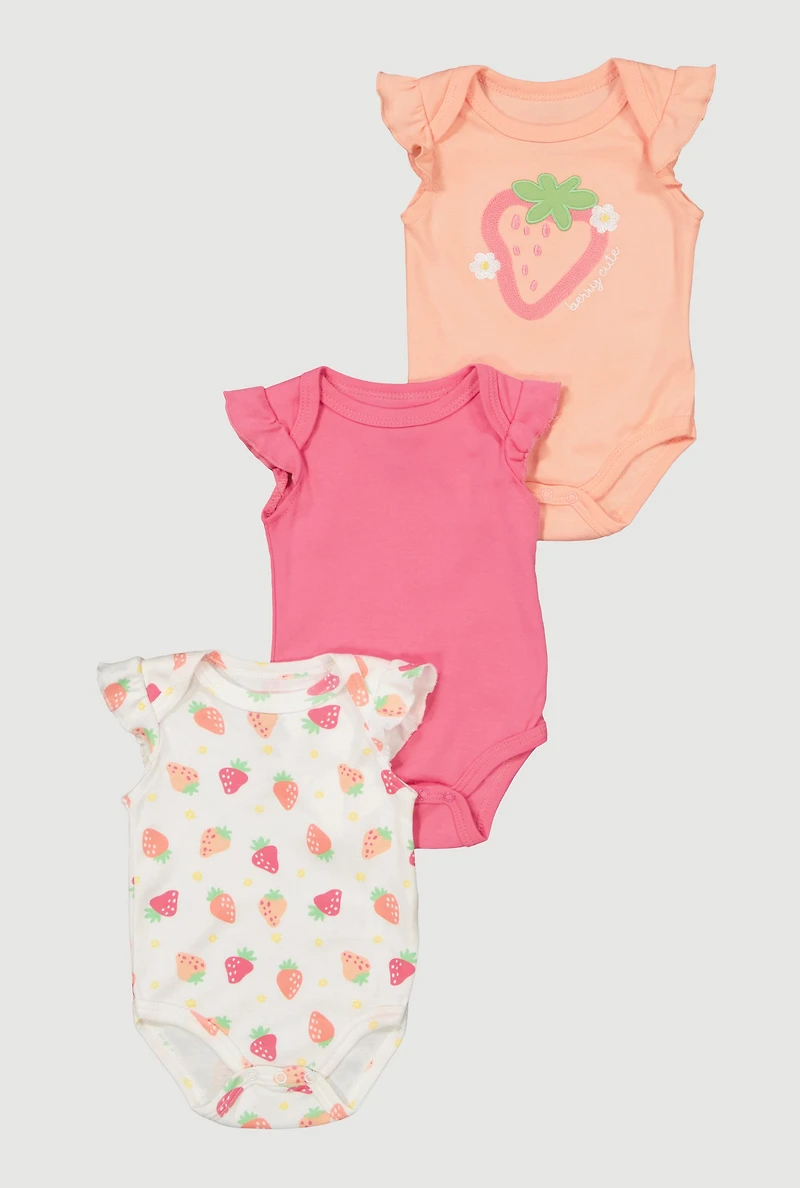 Baby Girls 0-9M Berry Cute Bodysuit 3 Pack, Multi, Size 0-3M