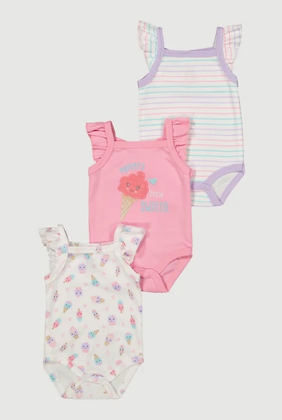 Baby Girls 0-9M Mommys Little Sweetie Graphic Bodysuits 3 Pack, Multi, Size 3-6M
