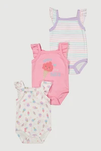 Baby Girls 0-9M Mommys Little Sweetie Graphic Bodysuits 3 Pack, Multi,