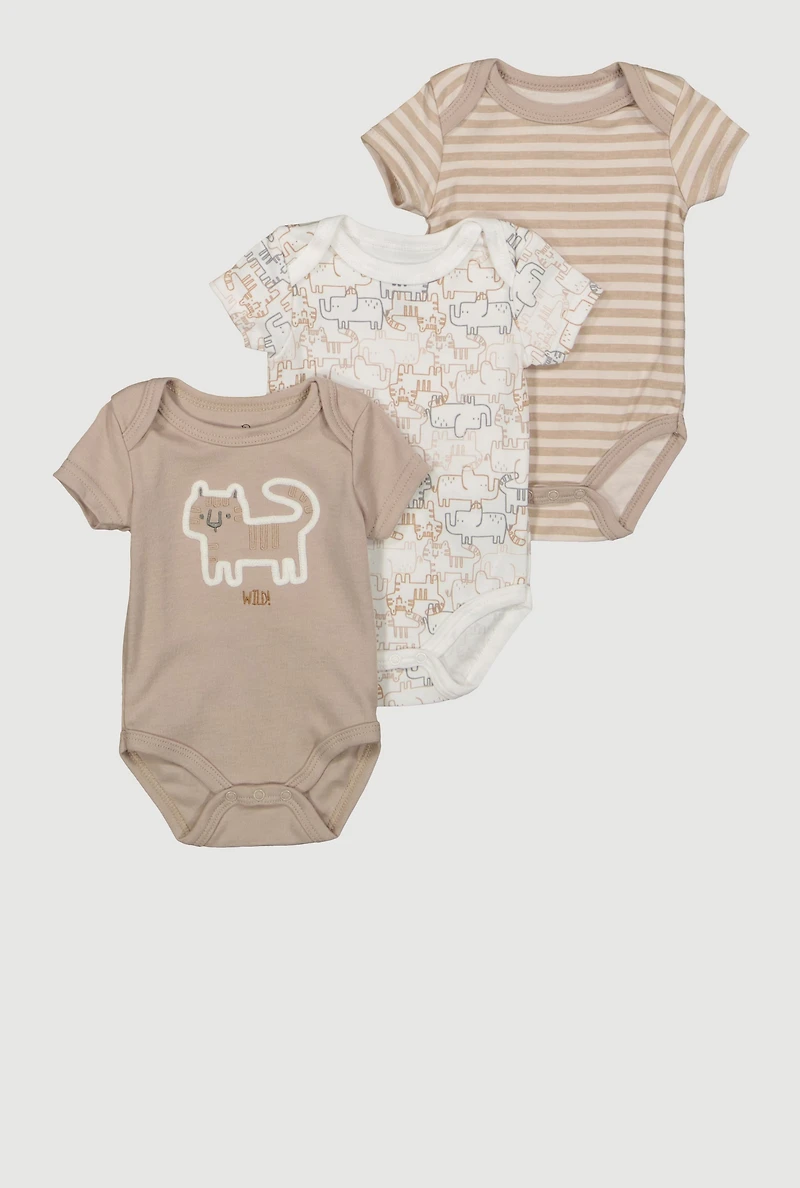 Baby Boys 0-9M Wild Cat Graphic Bodysuits 3 Pack, Brown,